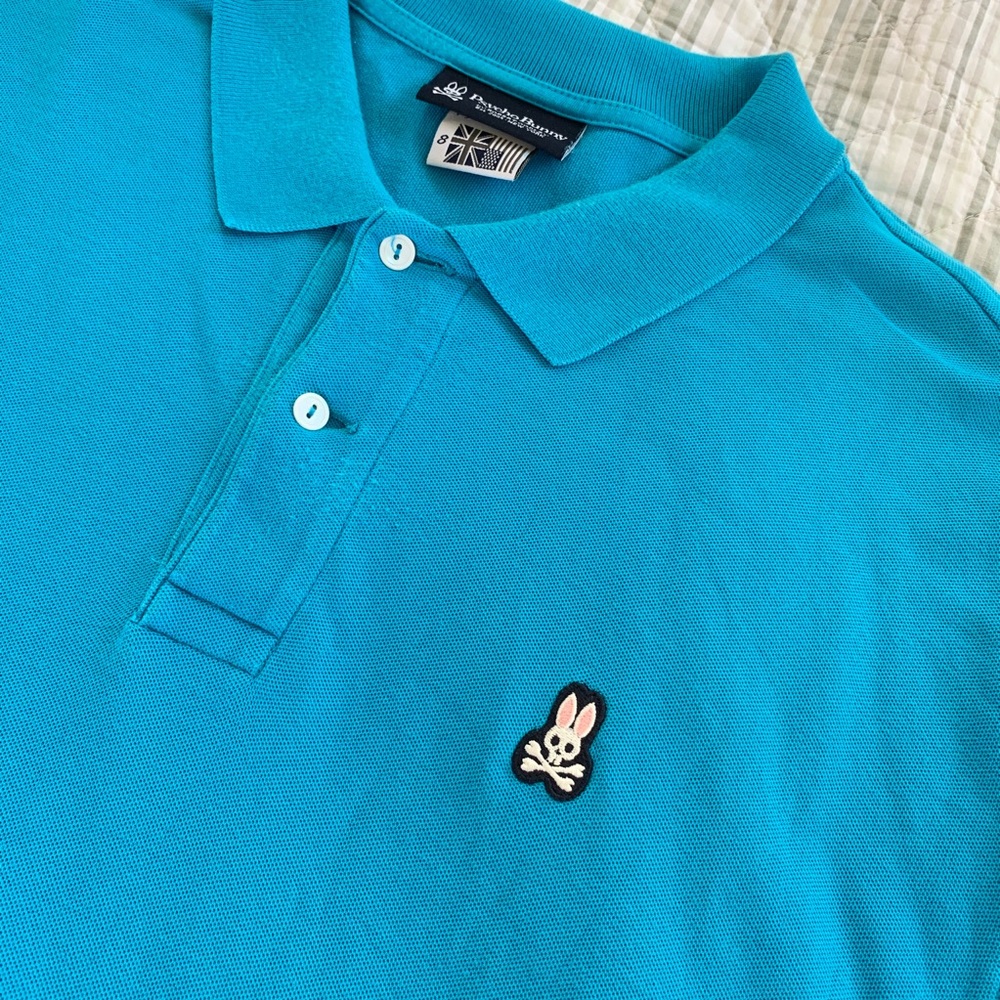 Psycho Bunny Polo Shirt Turquoise Blue White Bunny